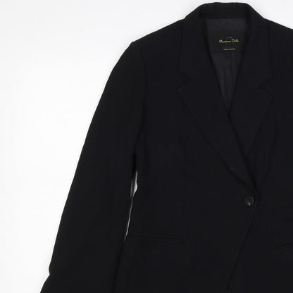 Massimo Dutti Women Black UK 6 Tailored Lined Single-Breasted Blazer