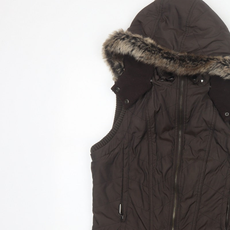 John Richmond Women Brown UK 14 Hooded Quilted Puffer Gilet