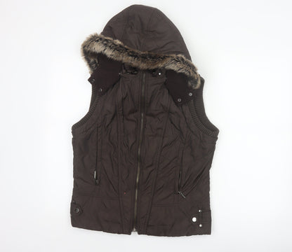 John Richmond Women Brown UK 14 Hooded Quilted Puffer Gilet