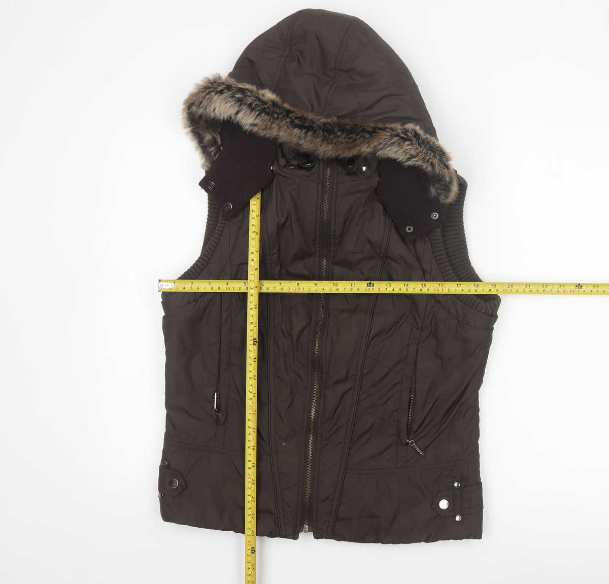 John Richmond Women Brown UK 14 Hooded Quilted Puffer Gilet