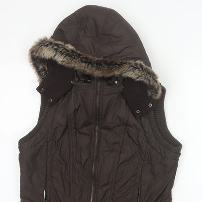 John Richmond Women Brown UK 14 Hooded Quilted Puffer Gilet