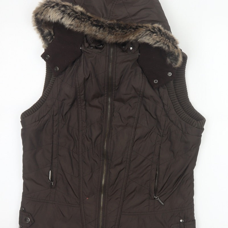 John Richmond Women Brown UK 14 Hooded Quilted Puffer Gilet