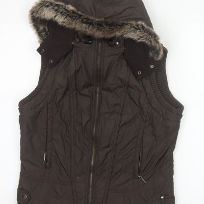 John Richmond Women Brown UK 14 Hooded Quilted Puffer Gilet