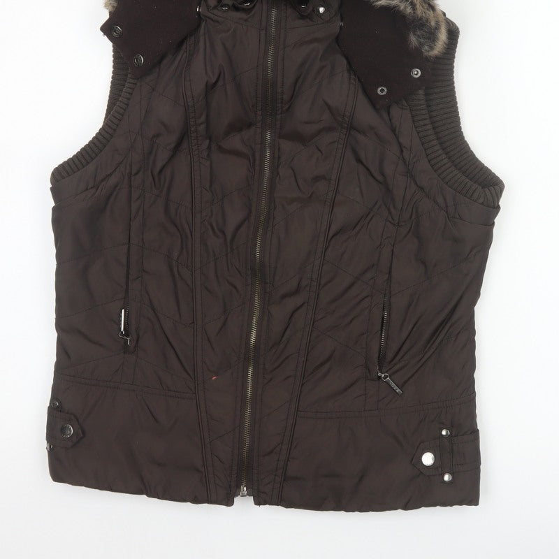 John Richmond Women Brown UK 14 Hooded Quilted Puffer Gilet