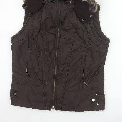 John Richmond Women Brown UK 14 Hooded Quilted Puffer Gilet