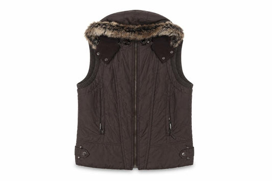 John Richmond Women Brown UK 14 Hooded Quilted Puffer Gilet