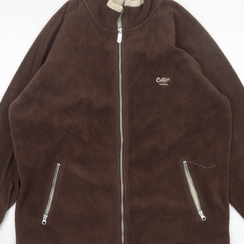 Cotton Traders Men Brown Reversible Fleece Jacket Size L Full Zip