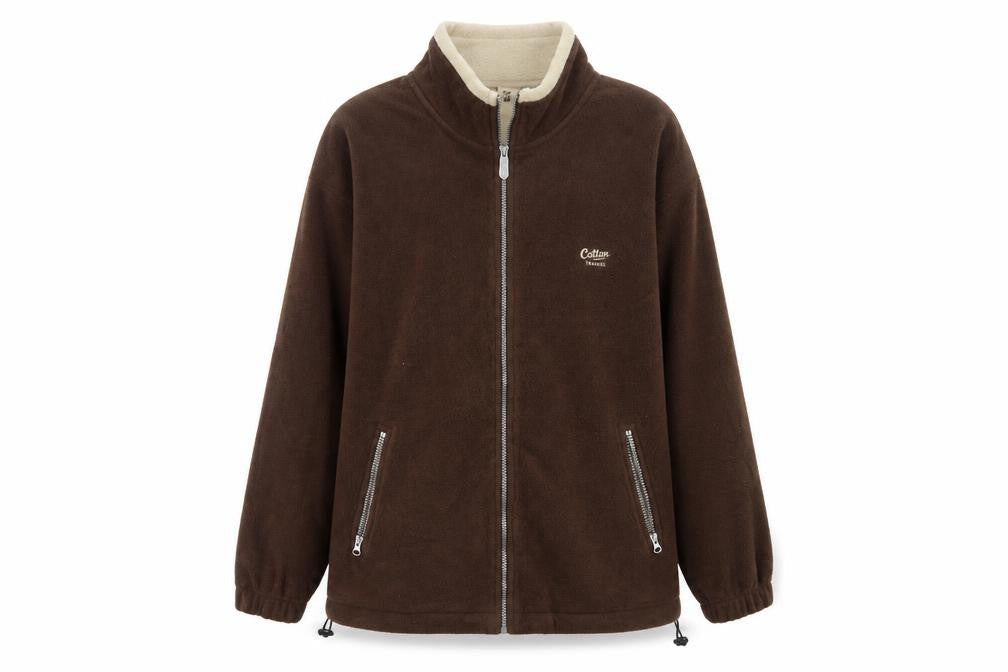 Cotton Traders Men Brown Reversible Fleece Jacket Size L Full Zip