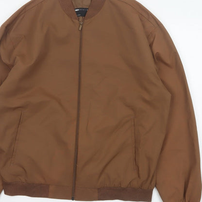 ASOS Design Men's Brown L Bomber Jacket Lined Full Zip Casual