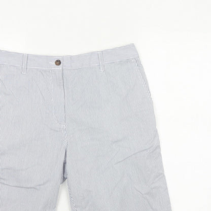 Marks and Spencer Women Blue Stripe Size 14 Bermuda Chino Shorts