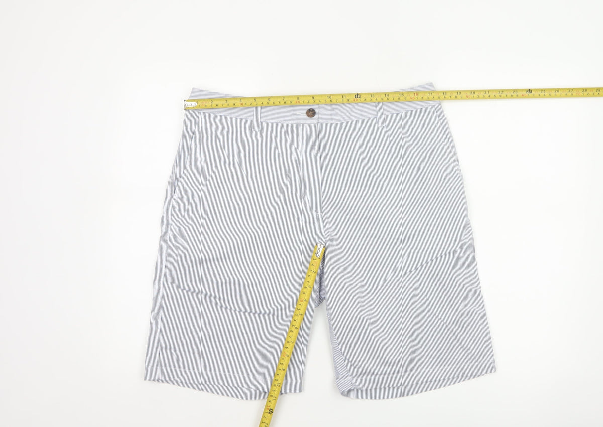 Marks and Spencer Women Blue Stripe Size 14 Bermuda Chino Shorts