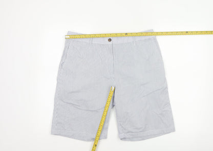 Marks and Spencer Women Blue Stripe Size 14 Bermuda Chino Shorts
