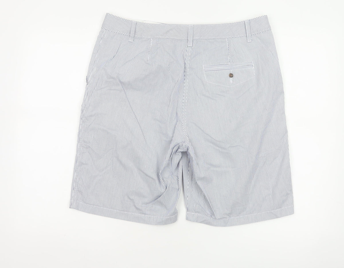 Marks and Spencer Women Blue Stripe Size 14 Bermuda Chino Shorts