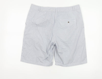 Marks and Spencer Women Blue Stripe Size 14 Bermuda Chino Shorts