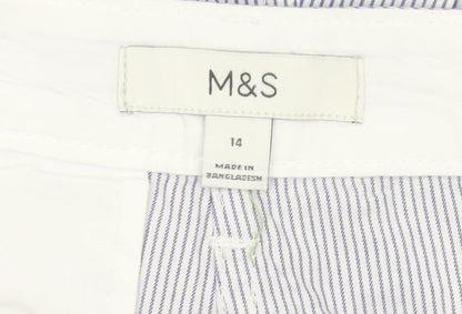 Marks and Spencer Women Blue Stripe Size 14 Bermuda Chino Shorts