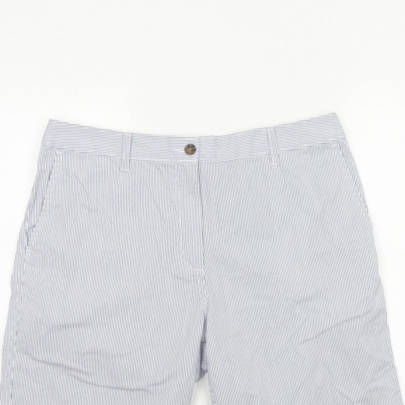 Marks and Spencer Women Blue Stripe Size 14 Bermuda Chino Shorts