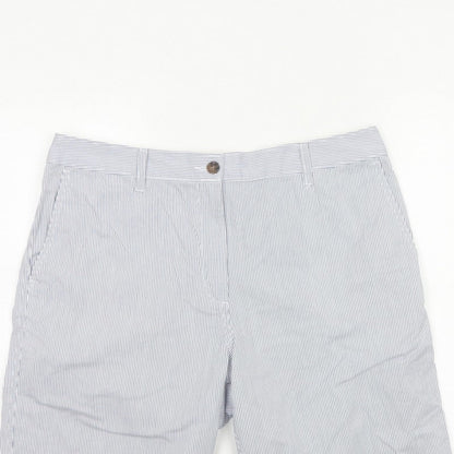 Marks and Spencer Women Blue Stripe Size 14 Bermuda Chino Shorts