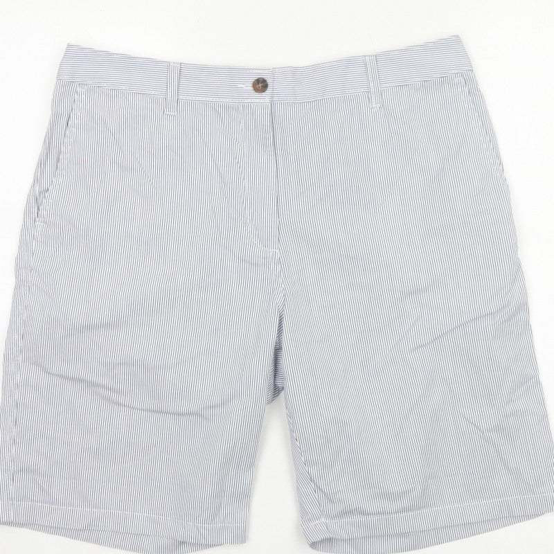 Marks and Spencer Women Blue Stripe Size 14 Bermuda Chino Shorts