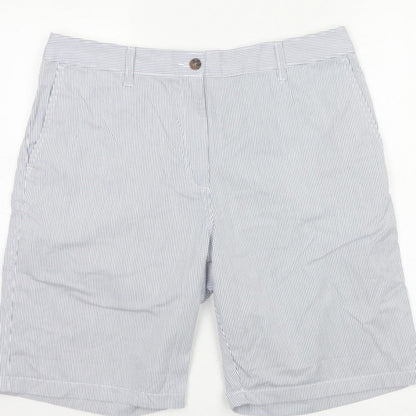 Marks and Spencer Women Blue Stripe Size 14 Bermuda Chino Shorts