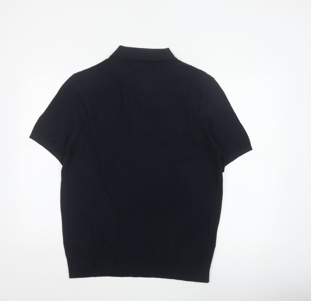Marks and Spencer Men Black L Herringbone Knit 1/4 Zip Polo