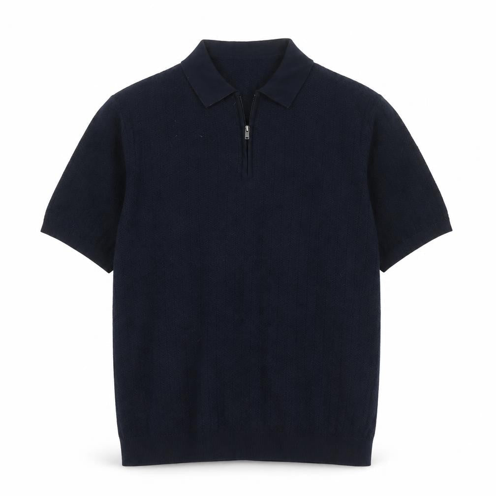 Marks and Spencer Men Black L Herringbone Knit 1/4 Zip Polo