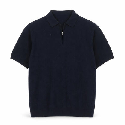 Marks and Spencer Men Black L Herringbone Knit 1/4 Zip Polo