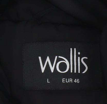 Wallis Women Black UK 18 Long Hooded Puffer Coat Buckle Trim