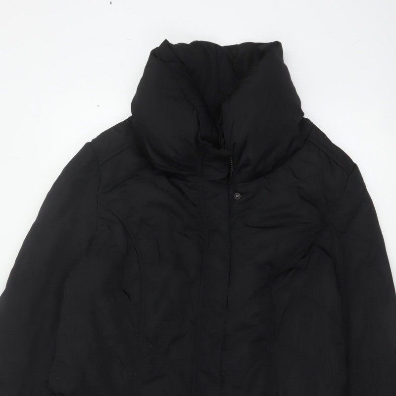 Wallis Women Black UK 18 Long Hooded Puffer Coat Buckle Trim