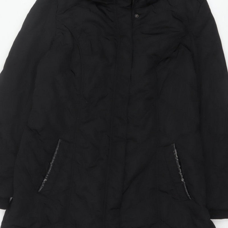 Wallis Women Black UK 18 Long Hooded Puffer Coat Buckle Trim