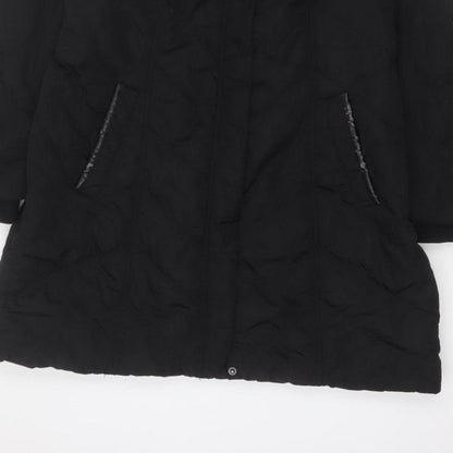 Wallis Women Black UK 18 Long Hooded Puffer Coat Buckle Trim