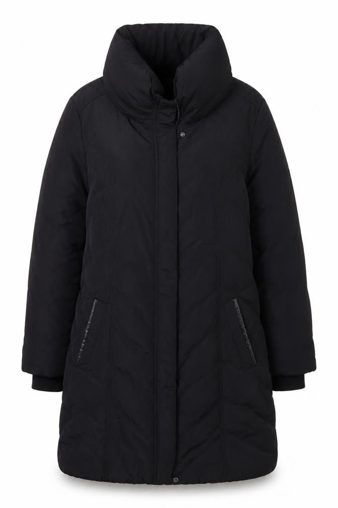 Wallis Women Black UK 18 Long Hooded Puffer Coat Buckle Trim
