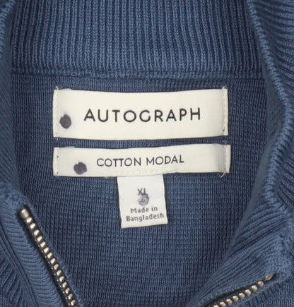 M&S Autograph Men Blue XL Cotton Modal Full Zip Knit Vest