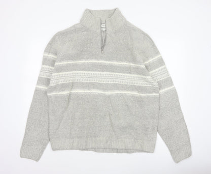 Marks & Spencer Men Grey XL Wool Blend 1/2 Zip Striped Jumper