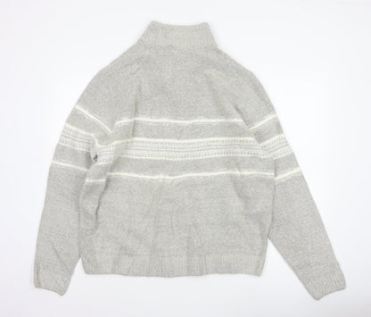 Marks & Spencer Men Grey XL Wool Blend 1/2 Zip Striped Jumper