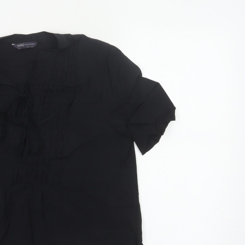 Marks and Spencer Women Black Size 12 Tunic Blouse Tie Front Kimono Sleeve