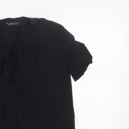 Marks and Spencer Women Black Size 12 Tunic Blouse Tie Front Kimono Sleeve