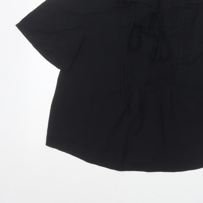 Marks and Spencer Women Black Size 12 Tunic Blouse Tie Front Kimono Sleeve