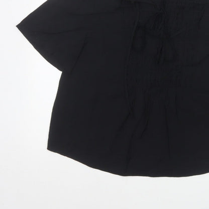 Marks and Spencer Women Black Size 12 Tunic Blouse Tie Front Kimono Sleeve