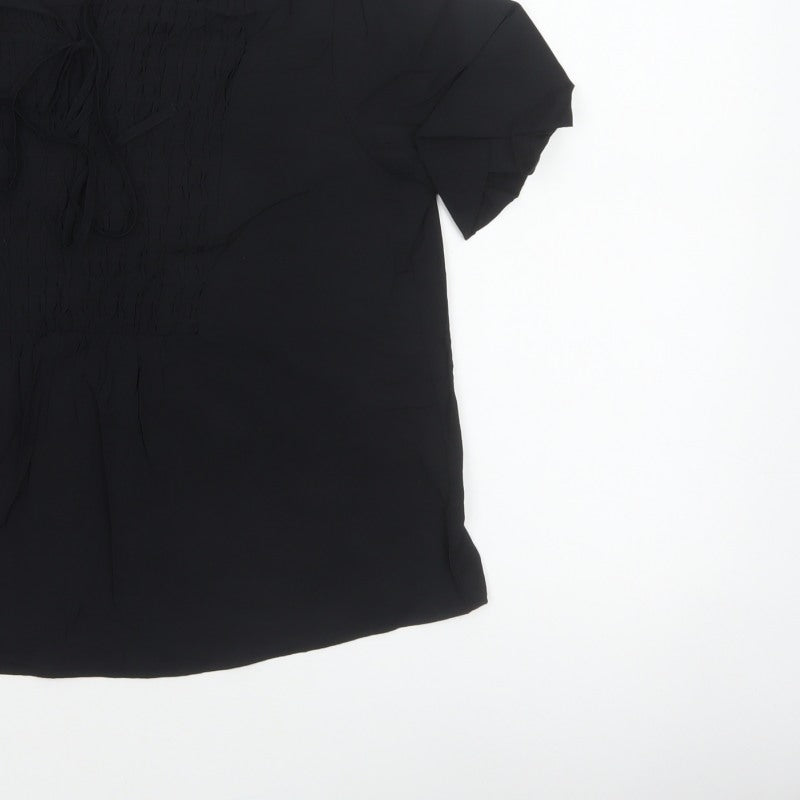 Marks and Spencer Women Black Size 12 Tunic Blouse Tie Front Kimono Sleeve