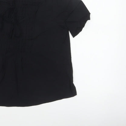 Marks and Spencer Women Black Size 12 Tunic Blouse Tie Front Kimono Sleeve