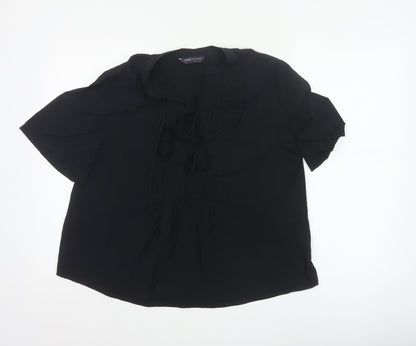 Marks and Spencer Women Black Size 12 Tunic Blouse Tie Front Kimono Sleeve