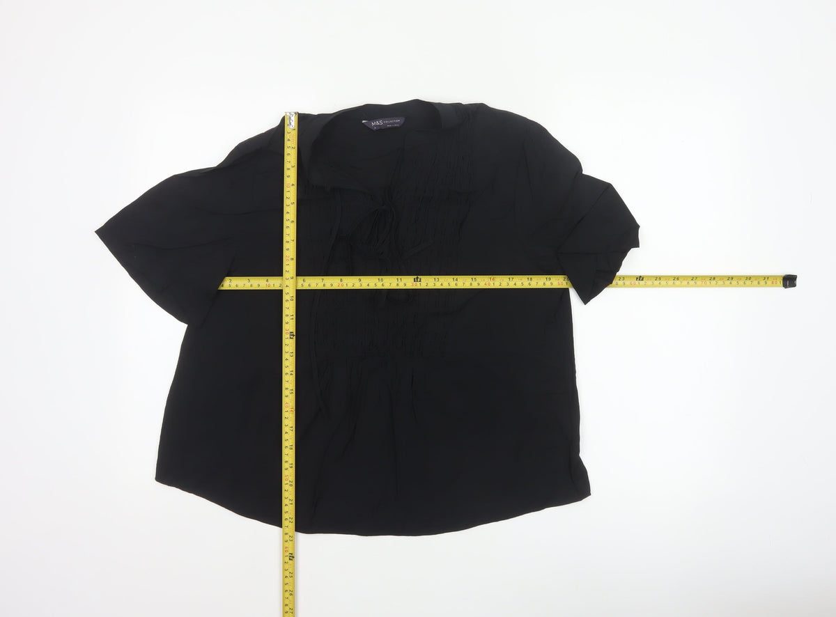 Marks and Spencer Women Black Size 12 Tunic Blouse Tie Front Kimono Sleeve