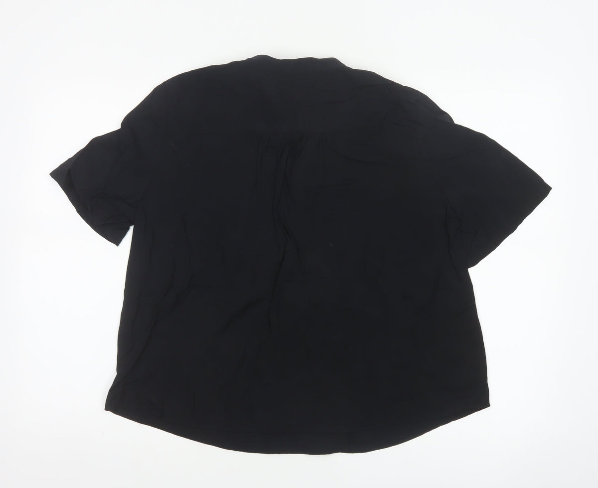 Marks and Spencer Women Black Size 12 Tunic Blouse Tie Front Kimono Sleeve