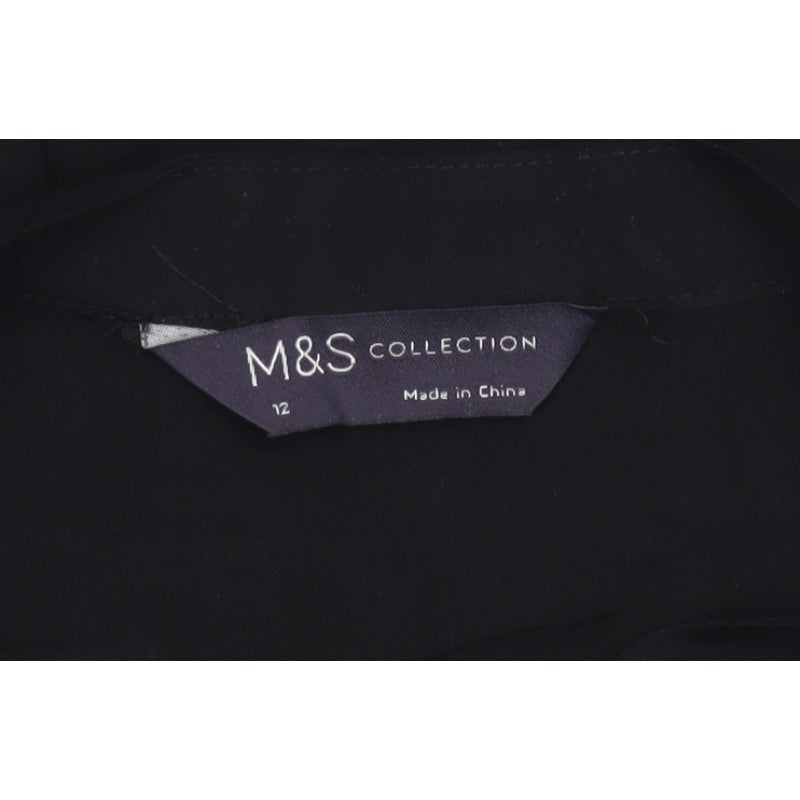 Marks and Spencer Women Black Size 12 Tunic Blouse Tie Front Kimono Sleeve