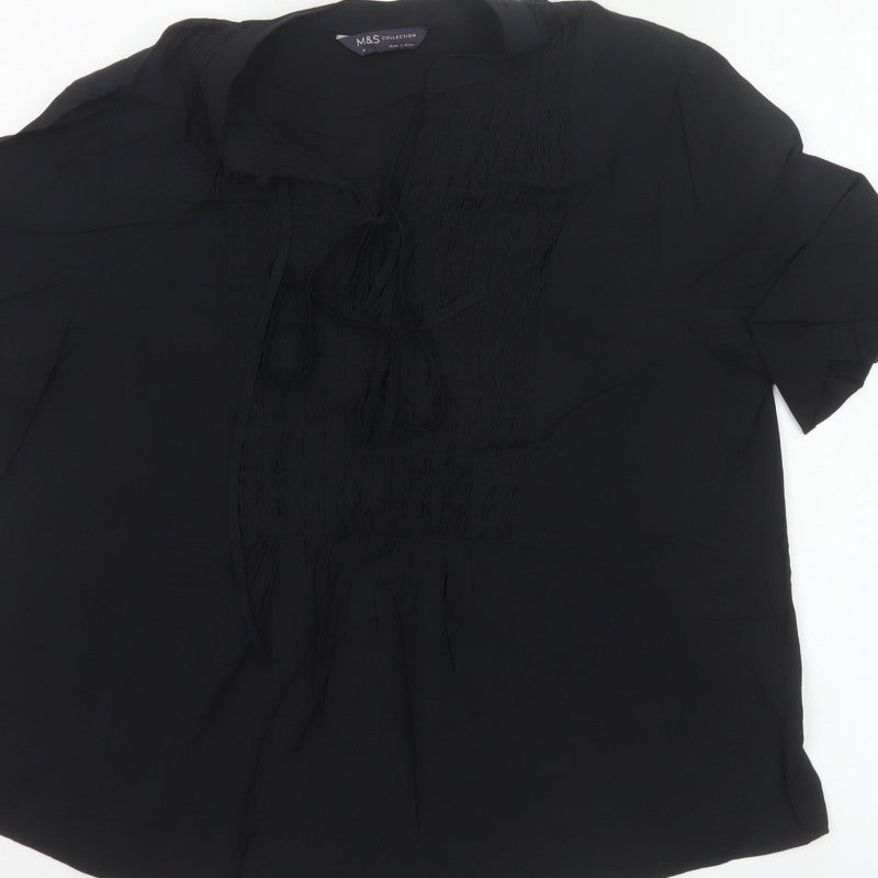 Marks and Spencer Women Black Size 12 Tunic Blouse Tie Front Kimono Sleeve