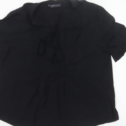 Marks and Spencer Women Black Size 12 Tunic Blouse Tie Front Kimono Sleeve