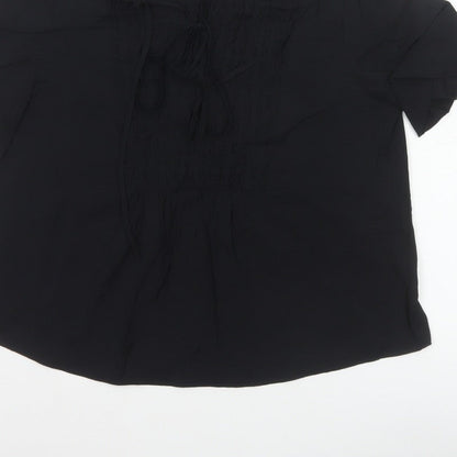 Marks and Spencer Women Black Size 12 Tunic Blouse Tie Front Kimono Sleeve