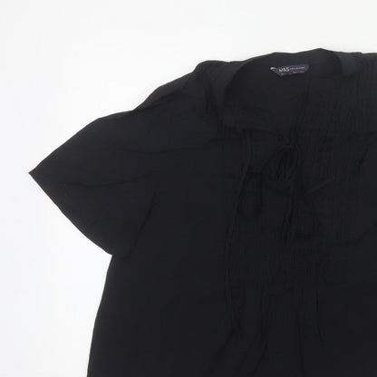Marks and Spencer Women Black Size 12 Tunic Blouse Tie Front Kimono Sleeve