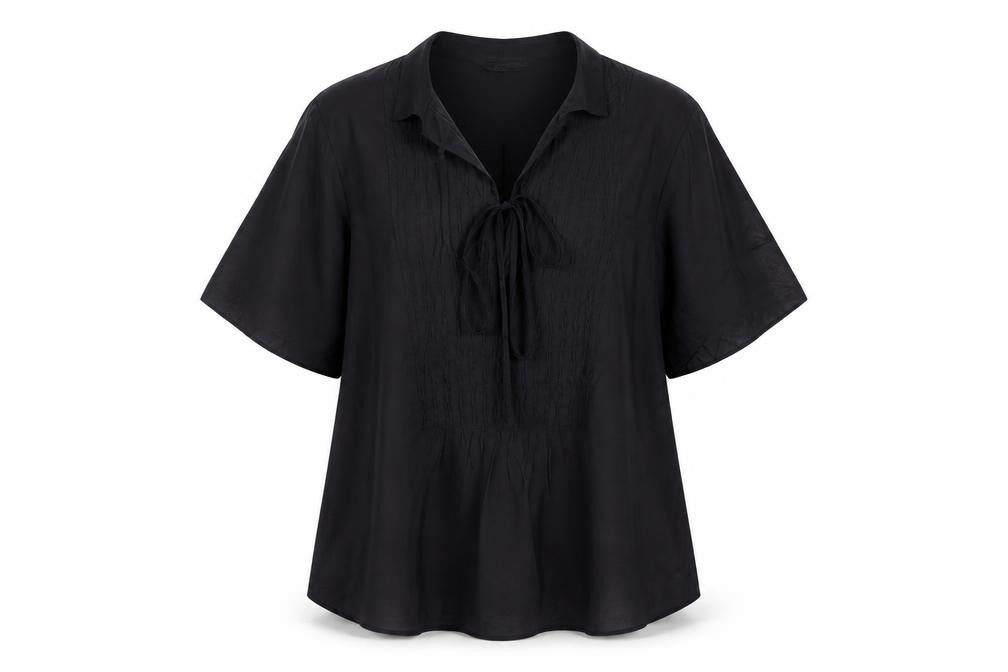 Marks and Spencer Women Black Size 12 Tunic Blouse Tie Front Kimono Sleeve