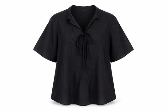Marks and Spencer Women Black Size 12 Tunic Blouse Tie Front Kimono Sleeve